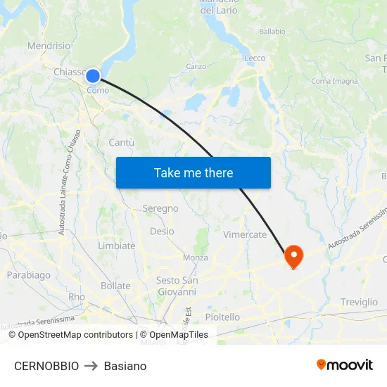 Cernobbio to Basiano map