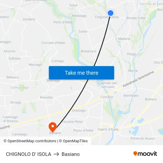 Chignolo D' Isola to Basiano map