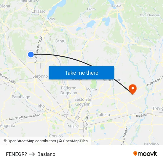 Fenegro to Basiano map