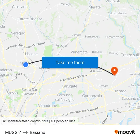Muggiò to Basiano map