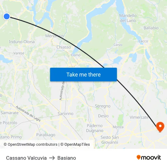 Cassano Valcuvia to Basiano map