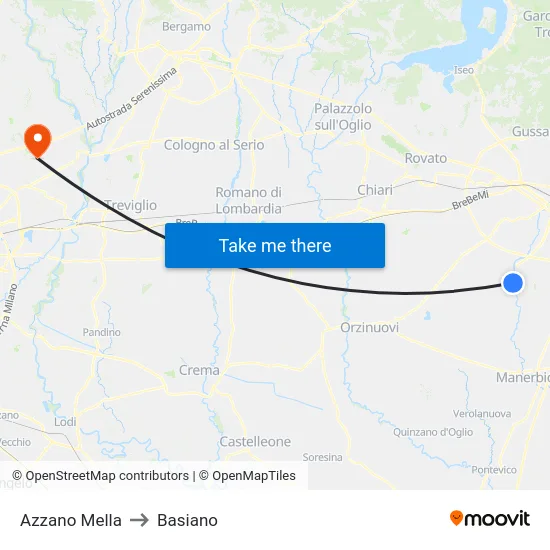 Azzano Mella to Basiano map
