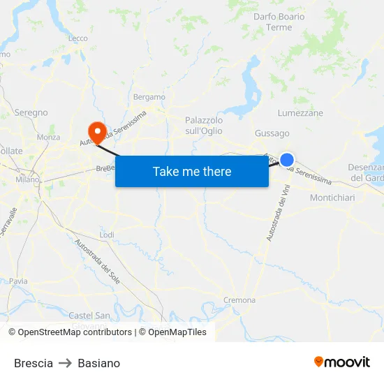 Brescia to Basiano map