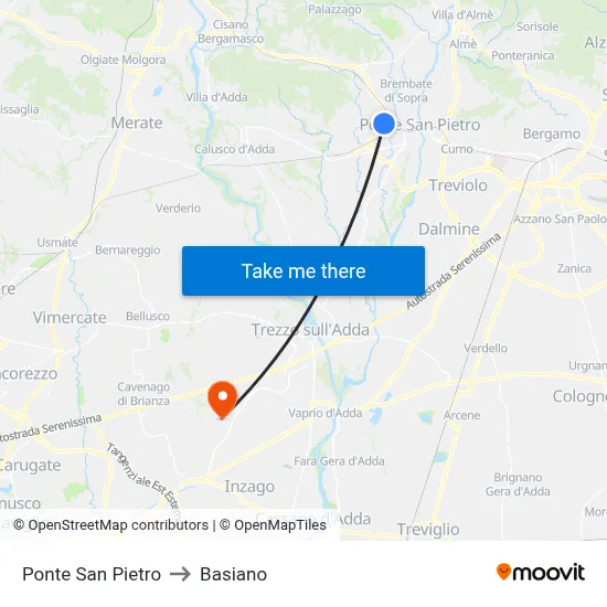 Saint Peter Bridge to Basiano map