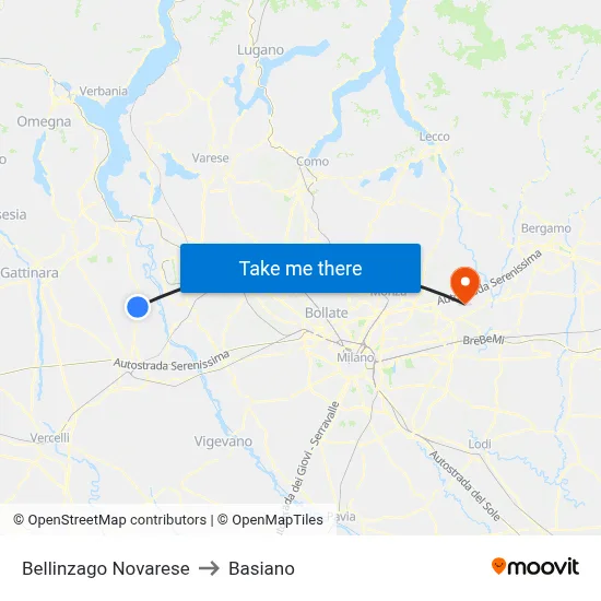 Bellinzago Novarese to Basiano map