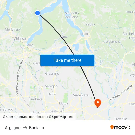 Argegno to Basiano map