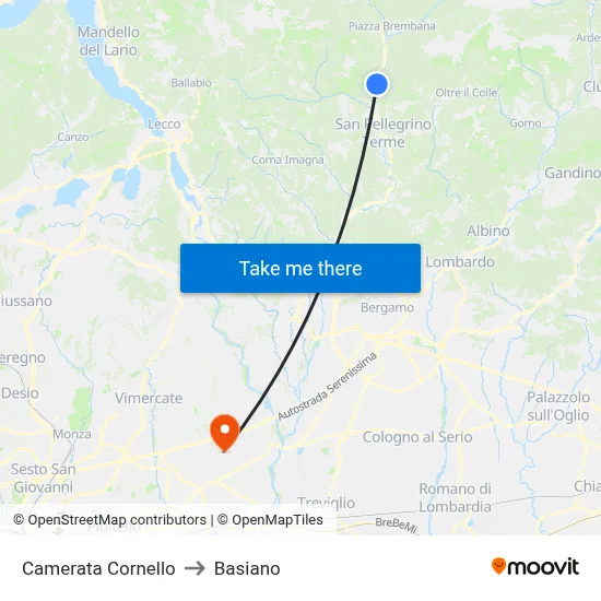 Camerata Cornello to Basiano map