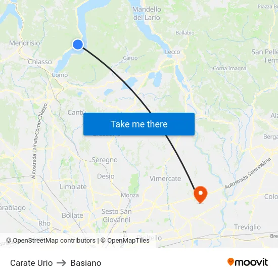 Carate Urio to Basiano map