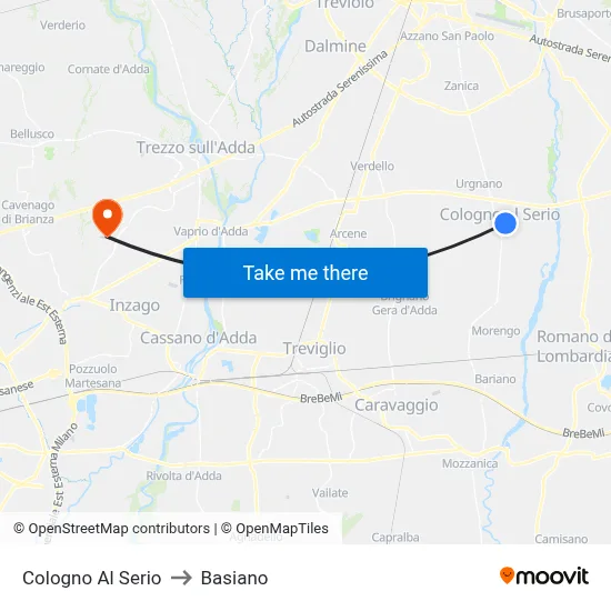 Cologno Al Serio to Basiano map