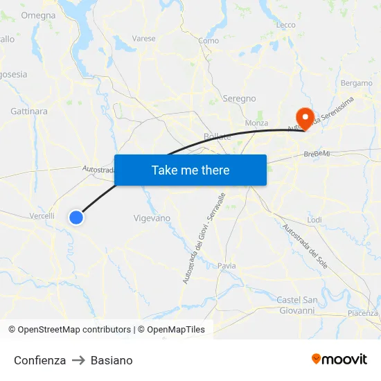 Confienza to Basiano map