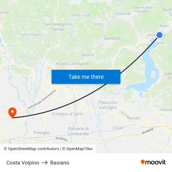 Costa Volpino to Basiano map