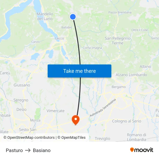 Pasturo to Basiano map