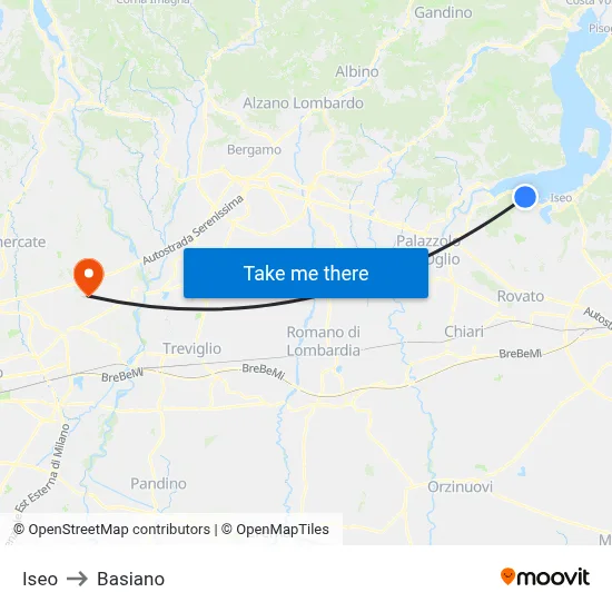 Iseo to Basiano map