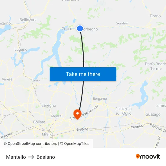 Mantello to Basiano map