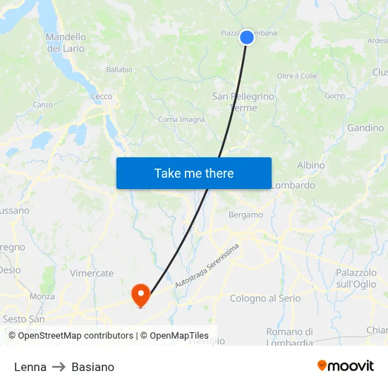 Lenna to Basiano map