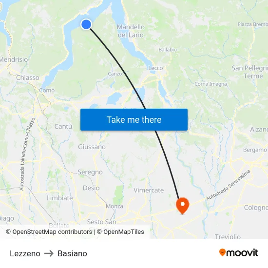 Lezzeno to Basiano map
