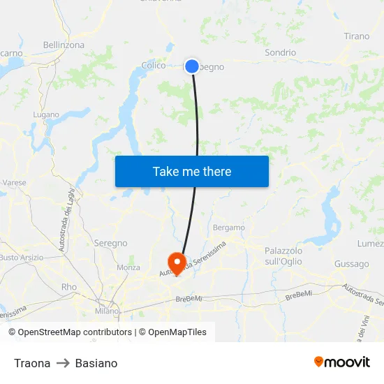 Traona to Basiano map