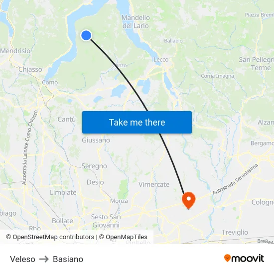 Veleso to Basiano map