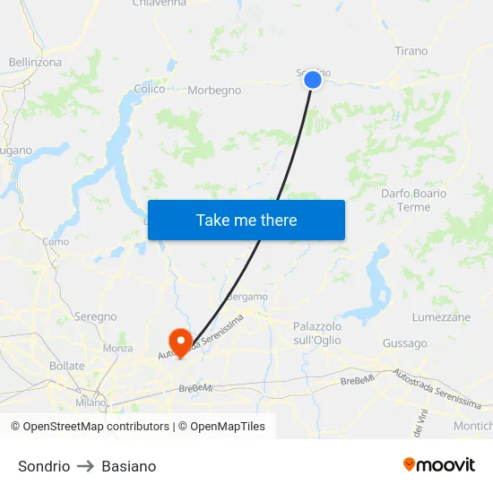 Sondrio to Basiano map
