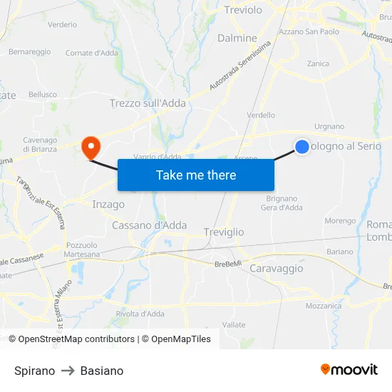 Spirano to Basiano map