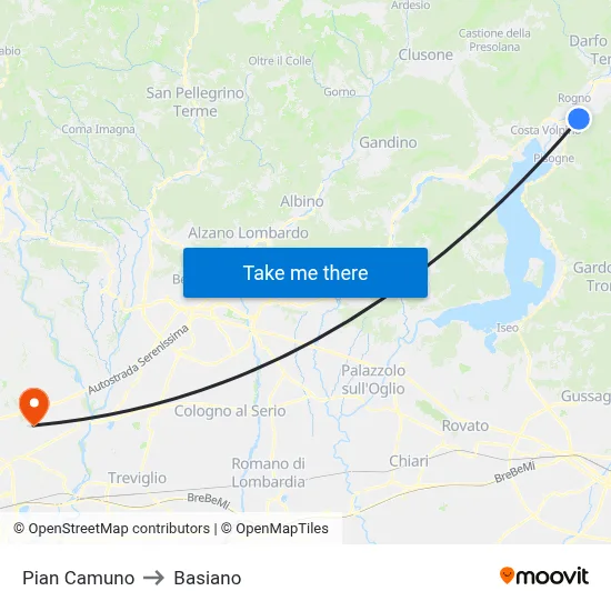 Pian Camuno to Basiano map