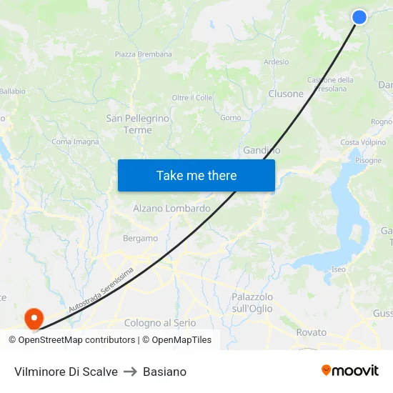 Vilminore Di Scalve to Basiano map