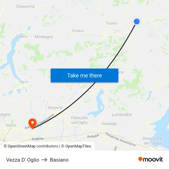 Vezza D' Oglio to Basiano map