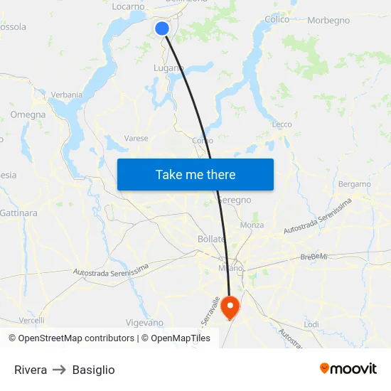 Rivera to Basiglio map