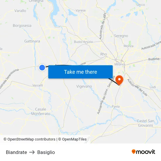 Biandrate to Basiglio map