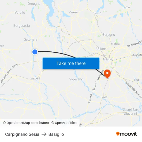 Carpignano Sesia to Basiglio map