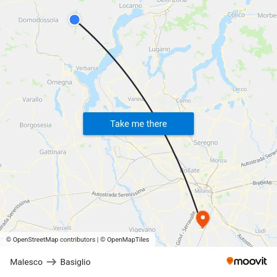 Malesco to Basiglio map