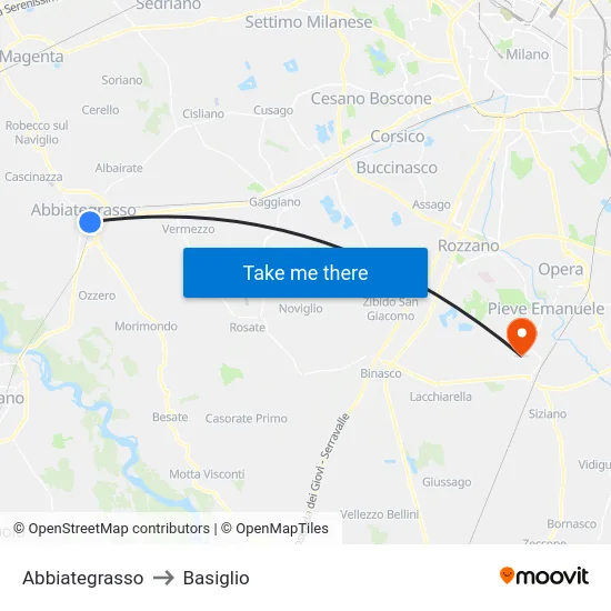 Abbiategrasso to Basiglio map