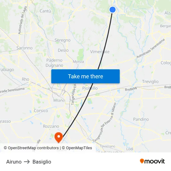 Airuno to Basiglio map