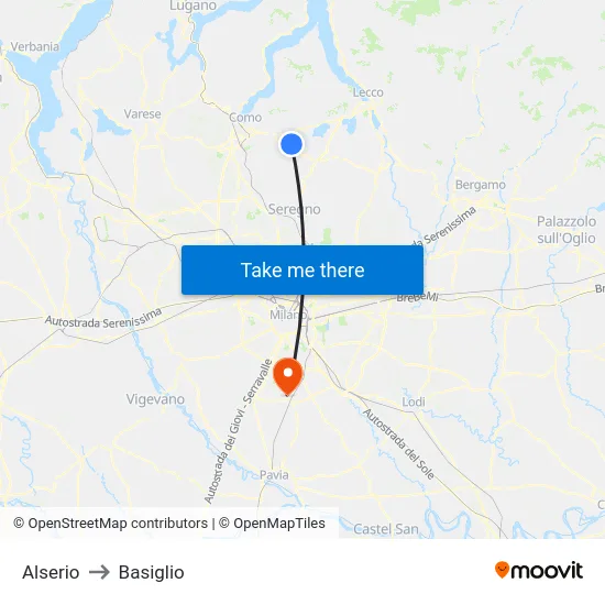 Alserio to Basiglio map