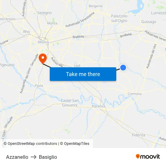 Azzanello to Basiglio map