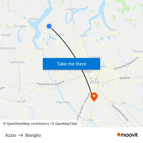 Azzio to Basiglio map