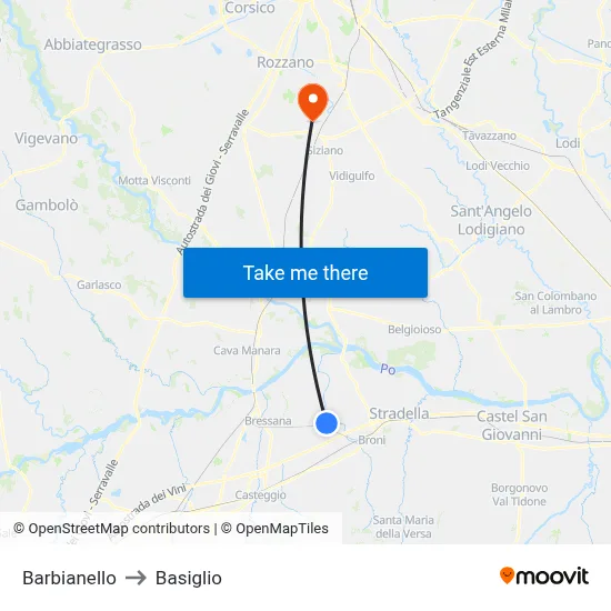 Barbianello to Basiglio map