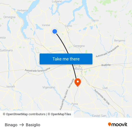 Binago to Basiglio map