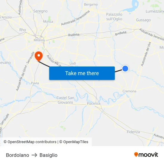 Bordolano to Basiglio map
