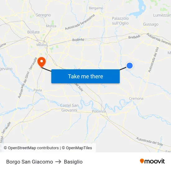 Borgo San Giacomo to Basiglio map