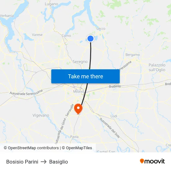 Bosisio Parini to Basiglio map
