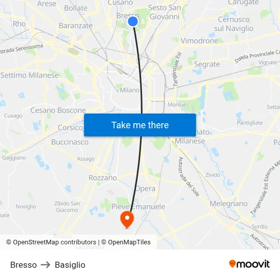 Bresso to Basiglio map