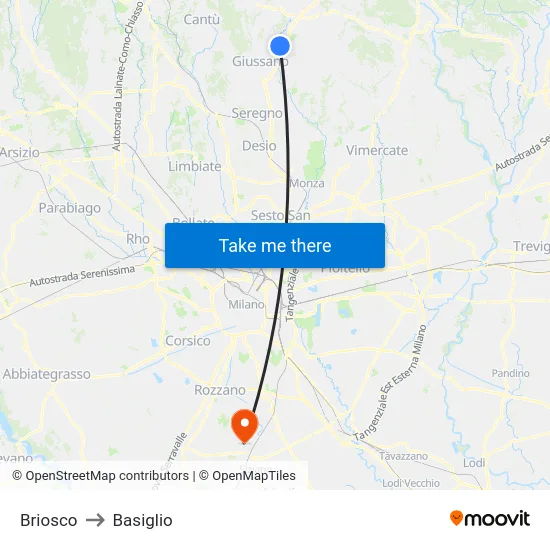 Briosco to Basiglio map