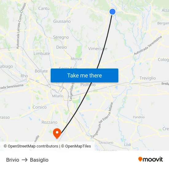 Brivio to Basiglio map