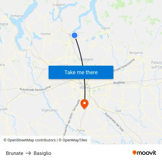 Brunate to Basiglio map