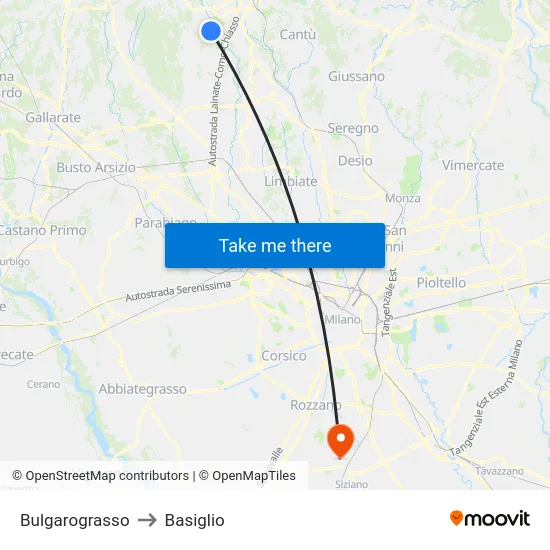 Bulgarograsso to Basiglio map
