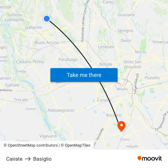 Cairate to Basiglio map