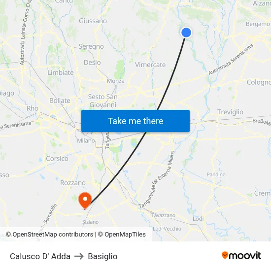 Calusco d'Adda to Basiglio map
