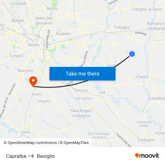 Capralba to Basiglio map