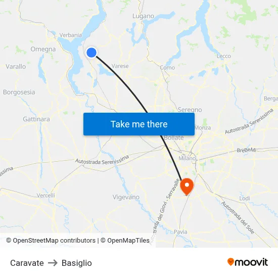 Caravate to Basiglio map